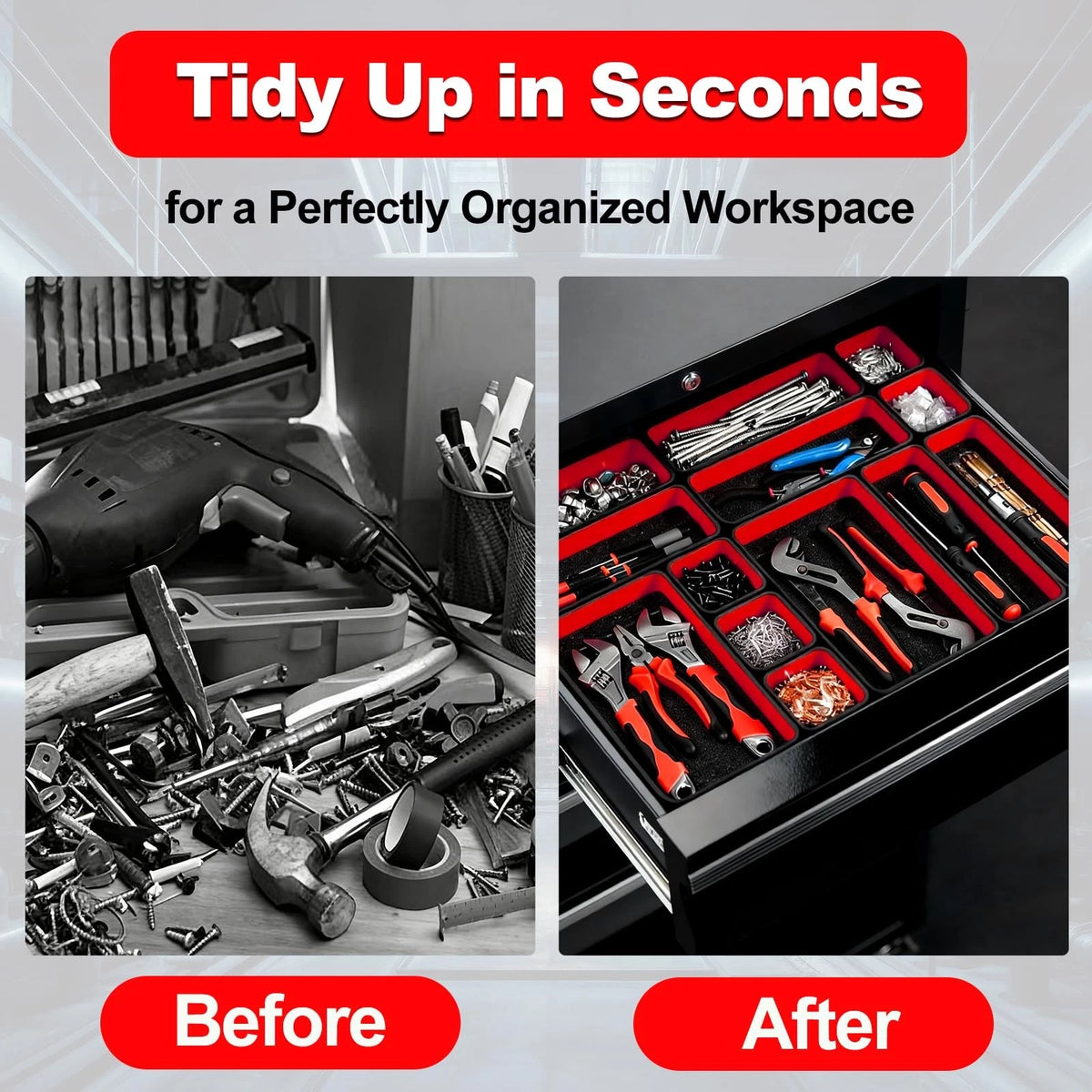 Collapsible Magnetic Parts Tray Set with Extra Strong Magnet Up to 18LB, Red