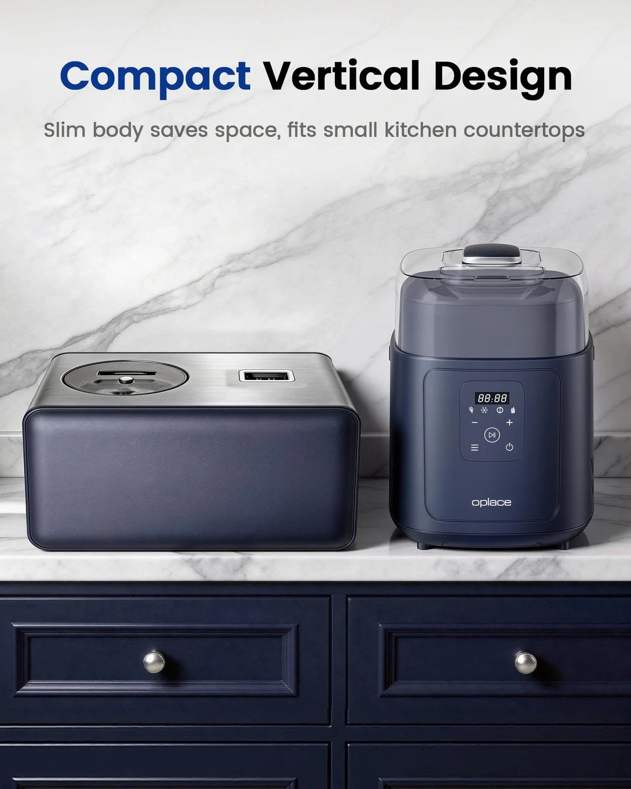 Oplace 4-in-1 Compressor Ice Cream Maker (1.0Qt), No 1.0Qt, Blue