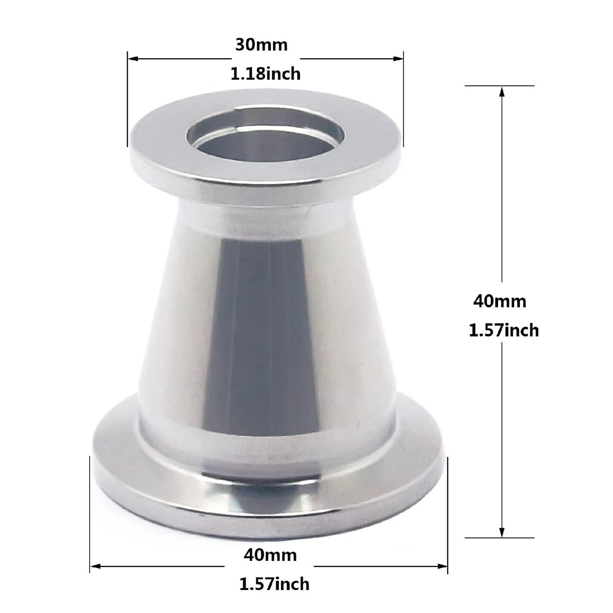 SS304 Vacuum Conical Reducer KF adaptor fittings, KF25 to KF16, Silver