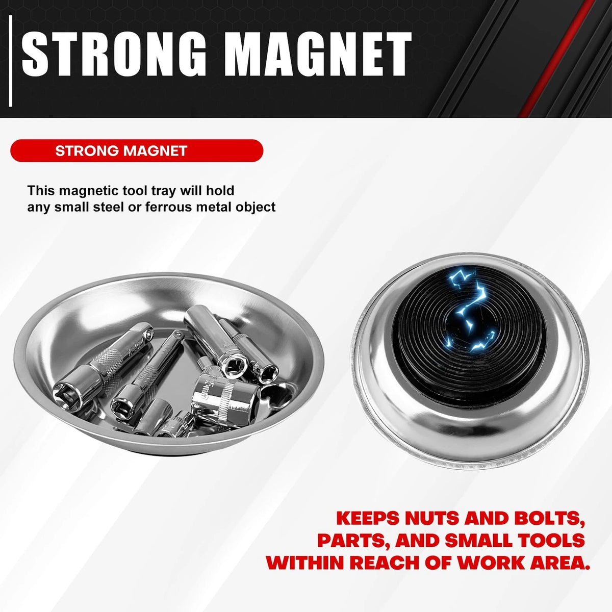C&T 3-Piece Magnetic Tray Holder, Parts 9.5" x 5.5" x 1.5", Silver