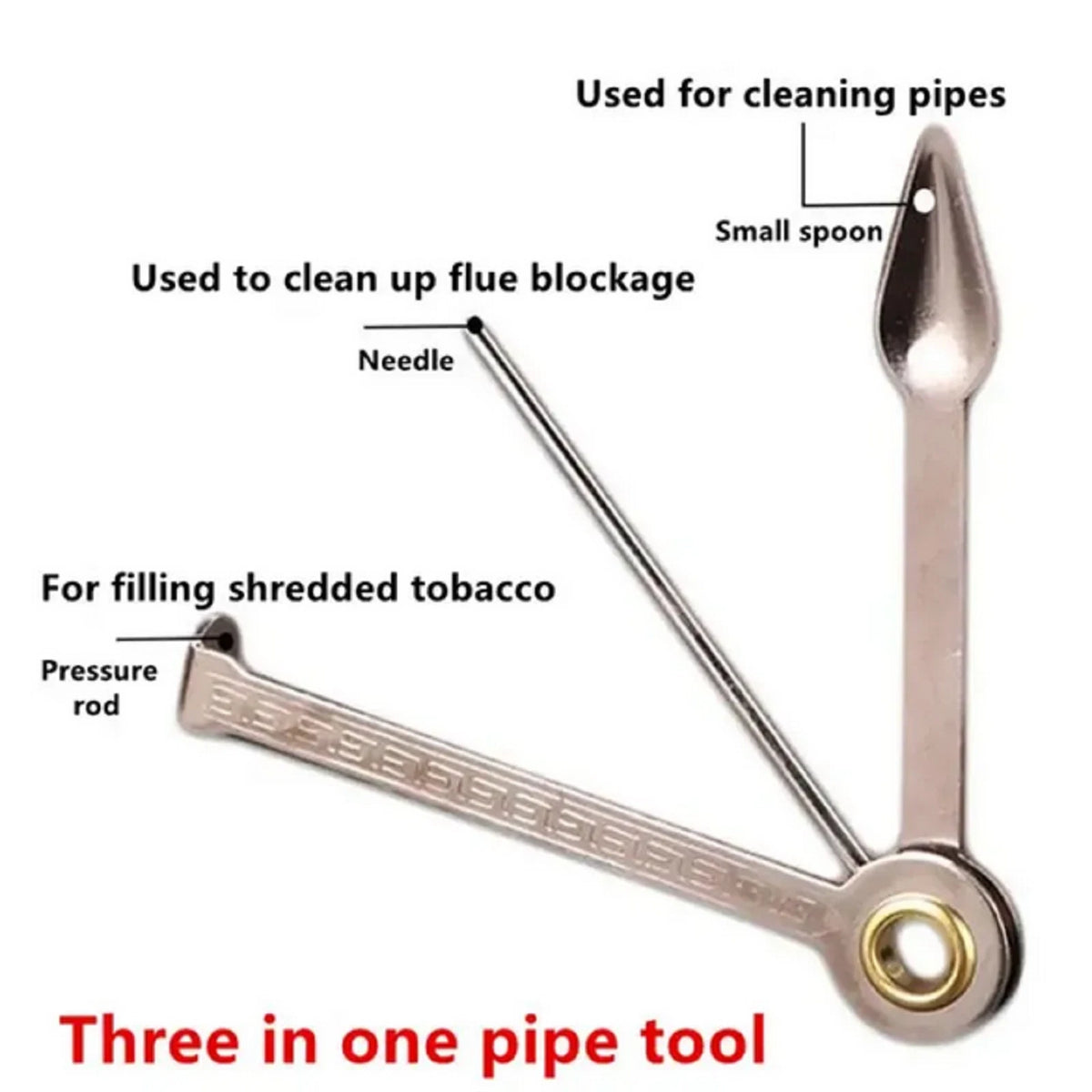 5PCS 3 In 1 Stainless Metal Multifunctional Tobacco Clean Tool For Smoking Pipe