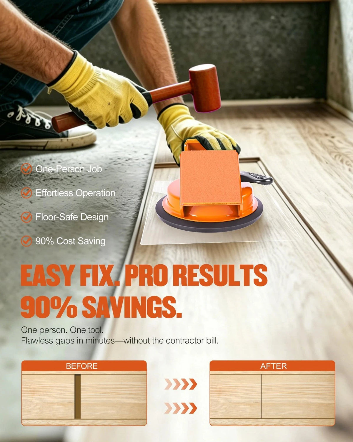 Atangee Floor Gap Fixer Tool for Laminate 5.1 x 5.3 x 4.3 inches, Orange