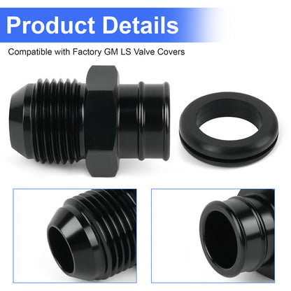 ‌10AN Aluminum Push fit Valve Cover Grommet for GM LS Engines - Black