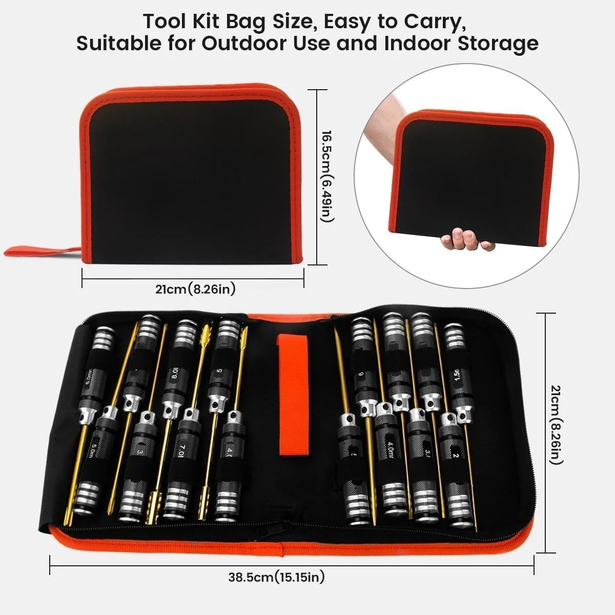 RCpow Car Tool Kit - 16pcs Screwdriver Set Includes Flat, Black