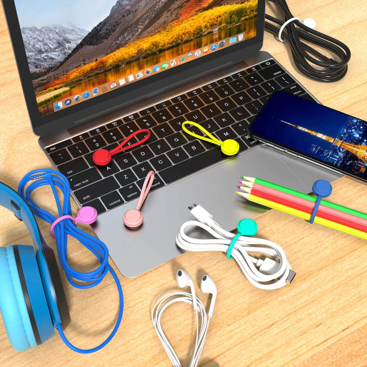 Magnetic Cable Ties 10 PCS Reusable Organizers 10cm x 1.2cm, Multicolor