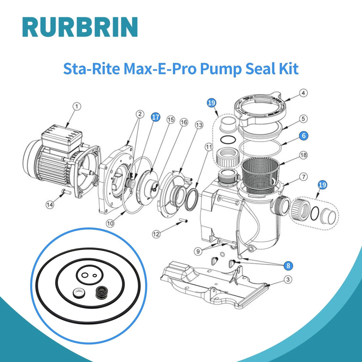 RURBRIN PS-201 Shaft Seal & O-Ring (1set)PS-201 Rebuild Repair 79 Kit, Black