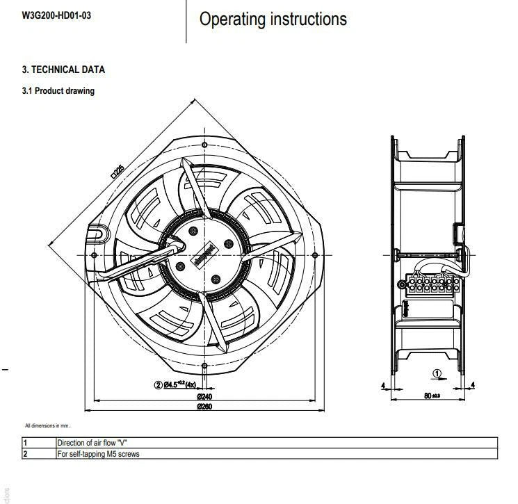 Ebmpapst W3G200-HD01-03 EC Axial Fan 230V 54W 590CFM 225*225*80MM Cabinet Fan