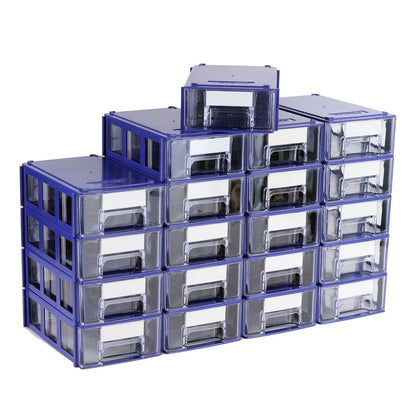Stackable Storage Drawers Set of 20, Plastic Organizer 20 pcs, blue