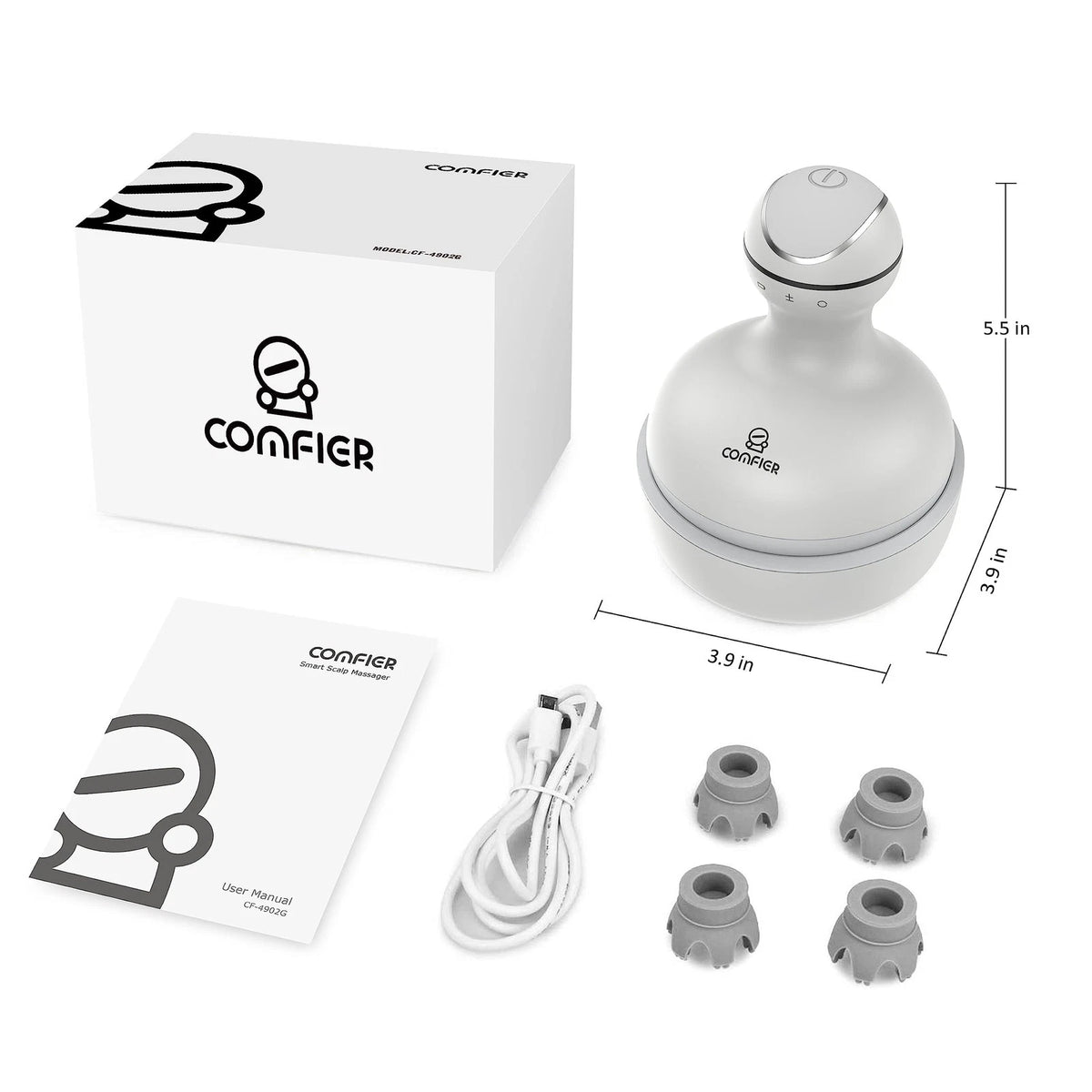COMFIER Electric Scalp Head Massager with 4 Soft Silicone 7 Piece Set, Gray