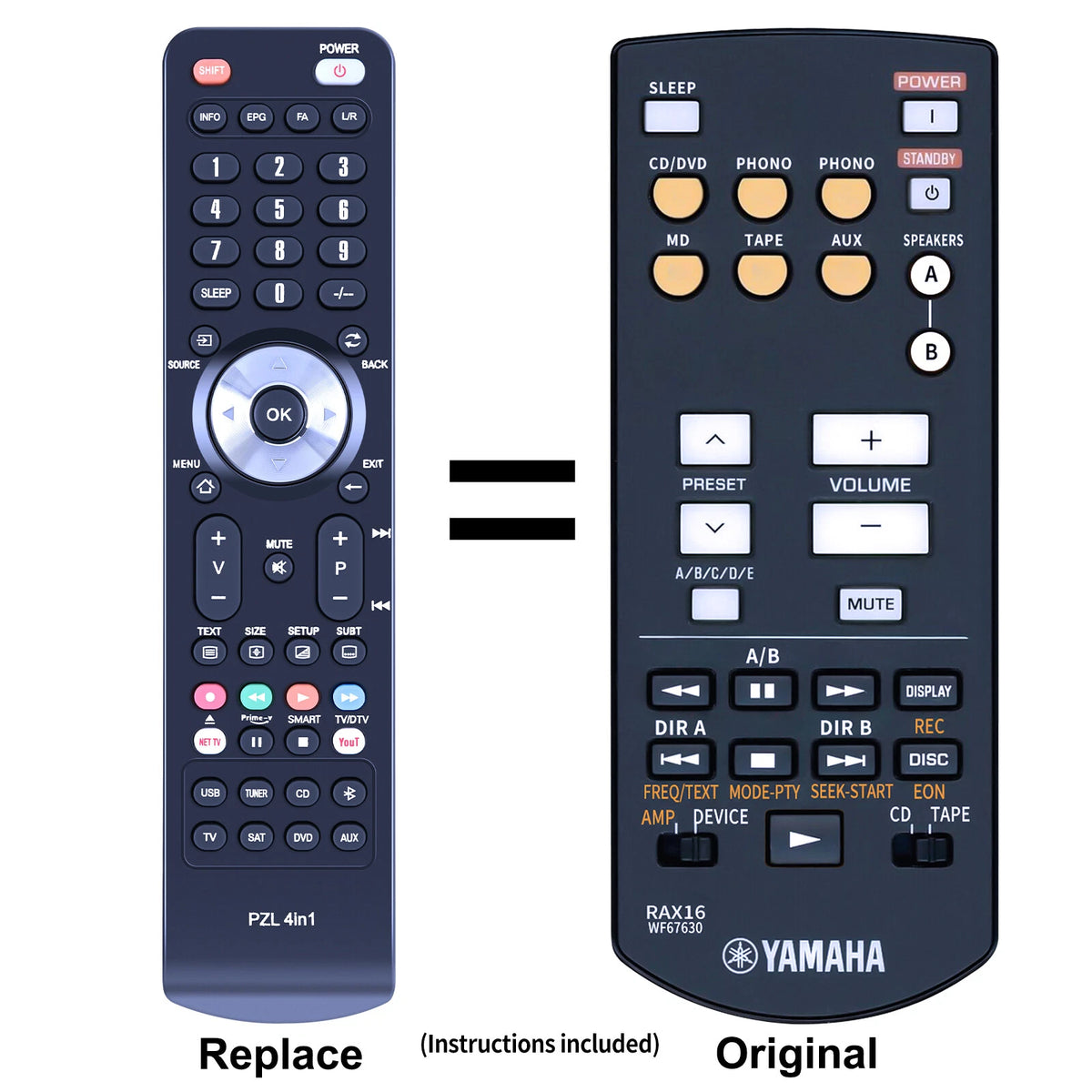 RAX16 WF67630 Replacement Remote Control For Yamaha RX-397 RX397 AV Receiver