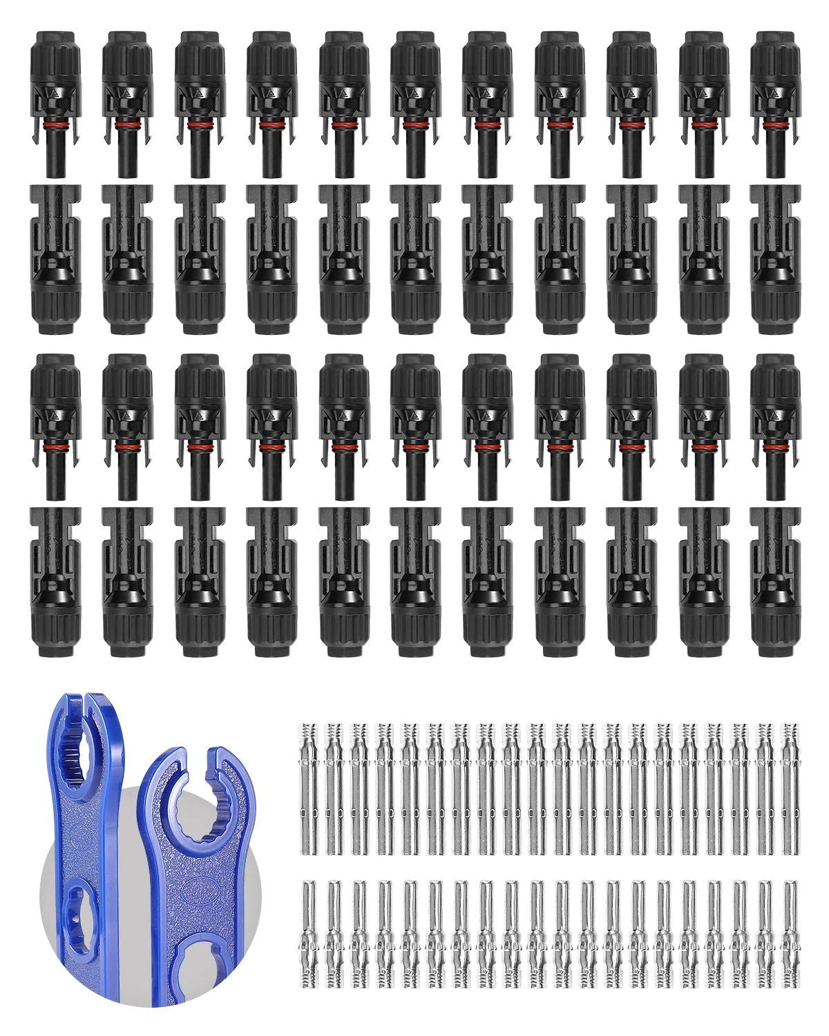 BougeRV 44PCS Solar 22 Pairs 10AWG Male/Female & 1 pair of spanners, Black