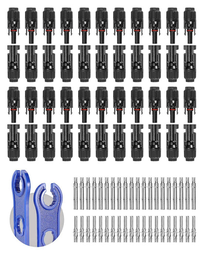 BougeRV 44PCS Solar 22 Pairs 10AWG Male/Female & 1 pair of spanners, Black