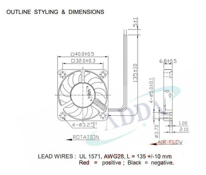 ADDA AD0412HX-K90 Axial Fan 12V 0.08A 40*40*6MM 2-wire Slient Tester Cooling Fan