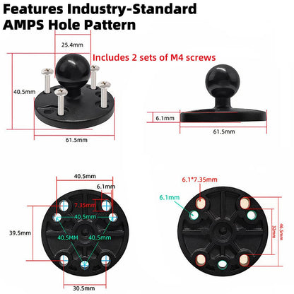 FPN 1" Ball Double Socket Arm with AMPS Hole Round Plate Base, 4.53" Length