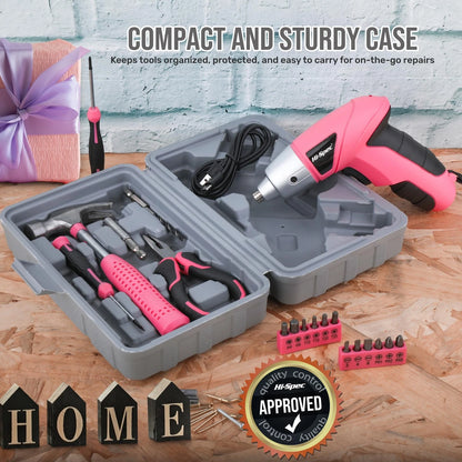 Hi-Spec Cordless Electric Screwdriver, Power Screw Driver 19pc, Light Pink
