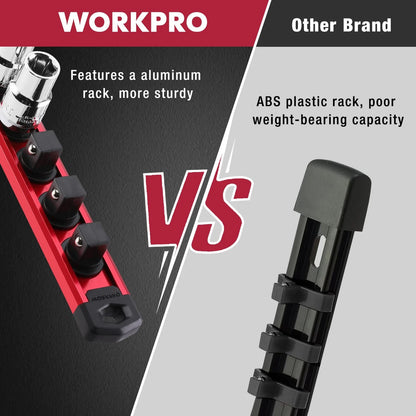 WORKPRO Magnetic Socket Organizer, 3/8-Inch Drive Aluminum Alloy 3/8" DR, Red