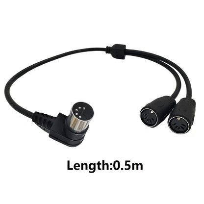 5 PIN MIDI DIN Male Right Angle Plug to 2 Female Socket Y Splitter Adapter Cable