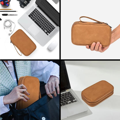 Electronic Organizer Travel Cable Accessories Case, L, Double Layer - Brown