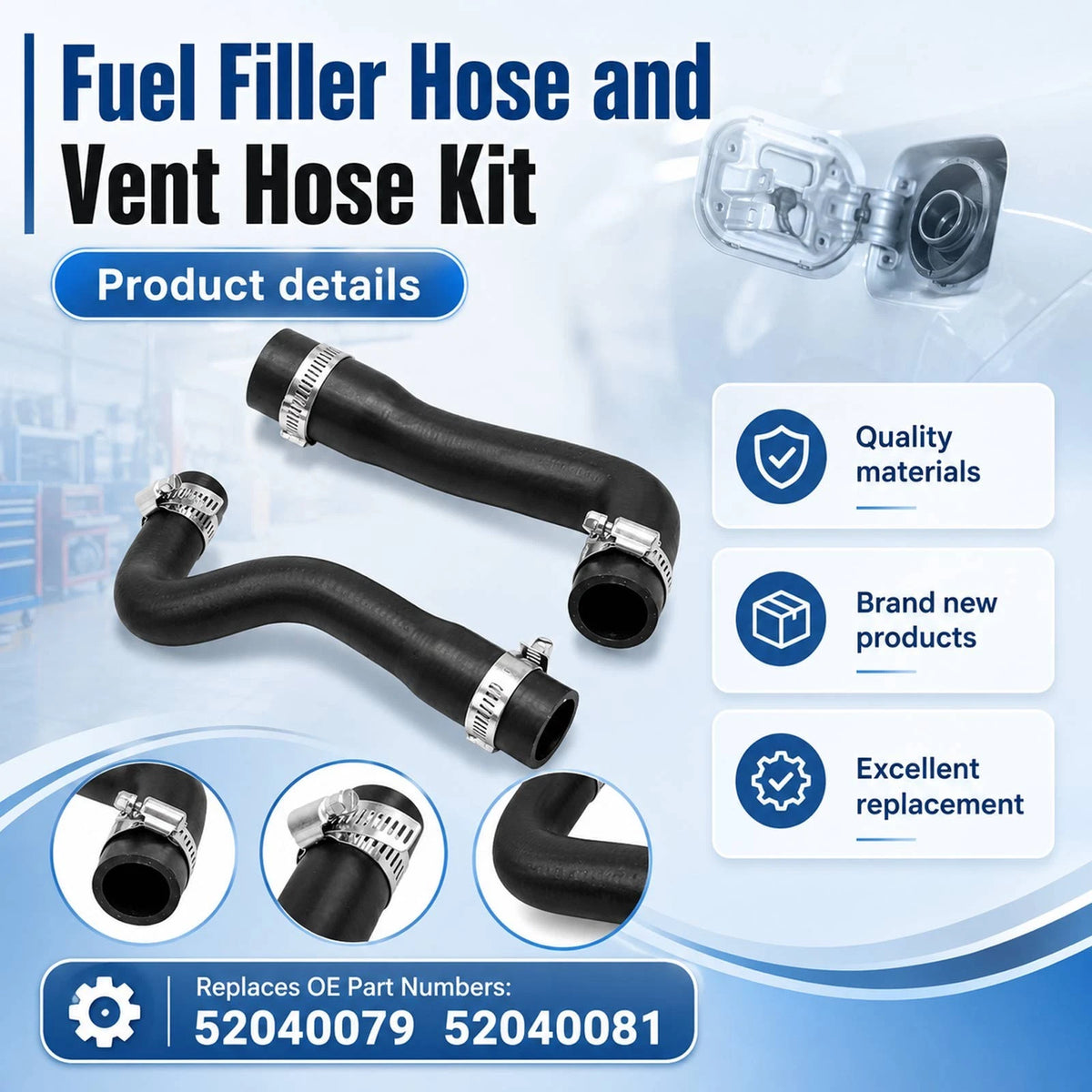 52040079 Complete Fuel Filler & Vent Hose Kit Fits for Jeep Wrangler YJ 87-95