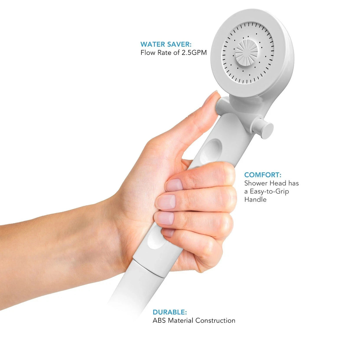 RV Shower Head 5-Mode 59 Inch Hose Water Saving Switch Recessed Finger Grooves