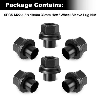 6 Pack 33mm M22x1.5 x 19mm Wheel Nuts Sleeve Nuts M22-1.5x19mm Skirt Flange