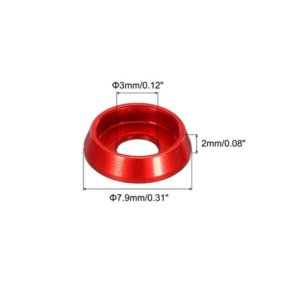 MECCANIXITY M3 Cone Cup Countersunk Washers,Hole Dia 3mm/0.12" M3, Red