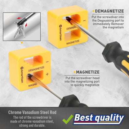 Magnetic Screwdrivers Set with Slotted/Phillips/Hex/Pozidriv/Torx, Yellow