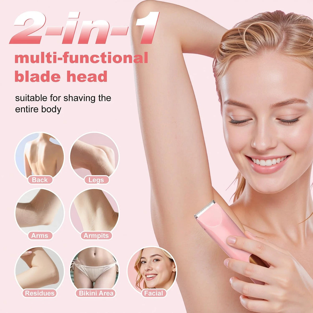 Bikini Trimmer for Women, Electric Razors Shaver with LCD Pink
