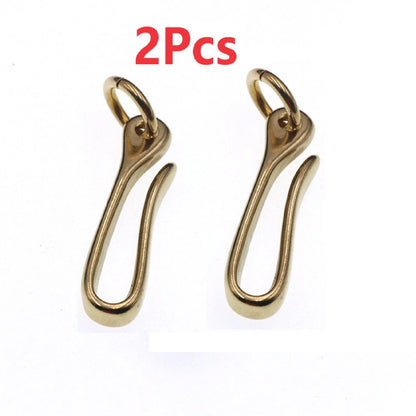 2Pcs S Retro Solid Brass KeyChain Key Ring Belt U Hook Wallet Chain Fish Hook h
