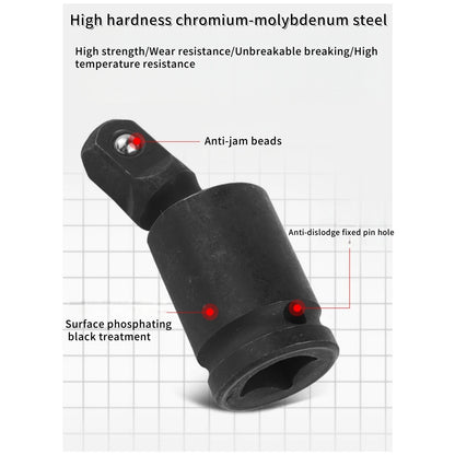 3PCS Professional Swivel Joint Socket Set 1/4" 3/8" 1/2" Drive Impact Adapter