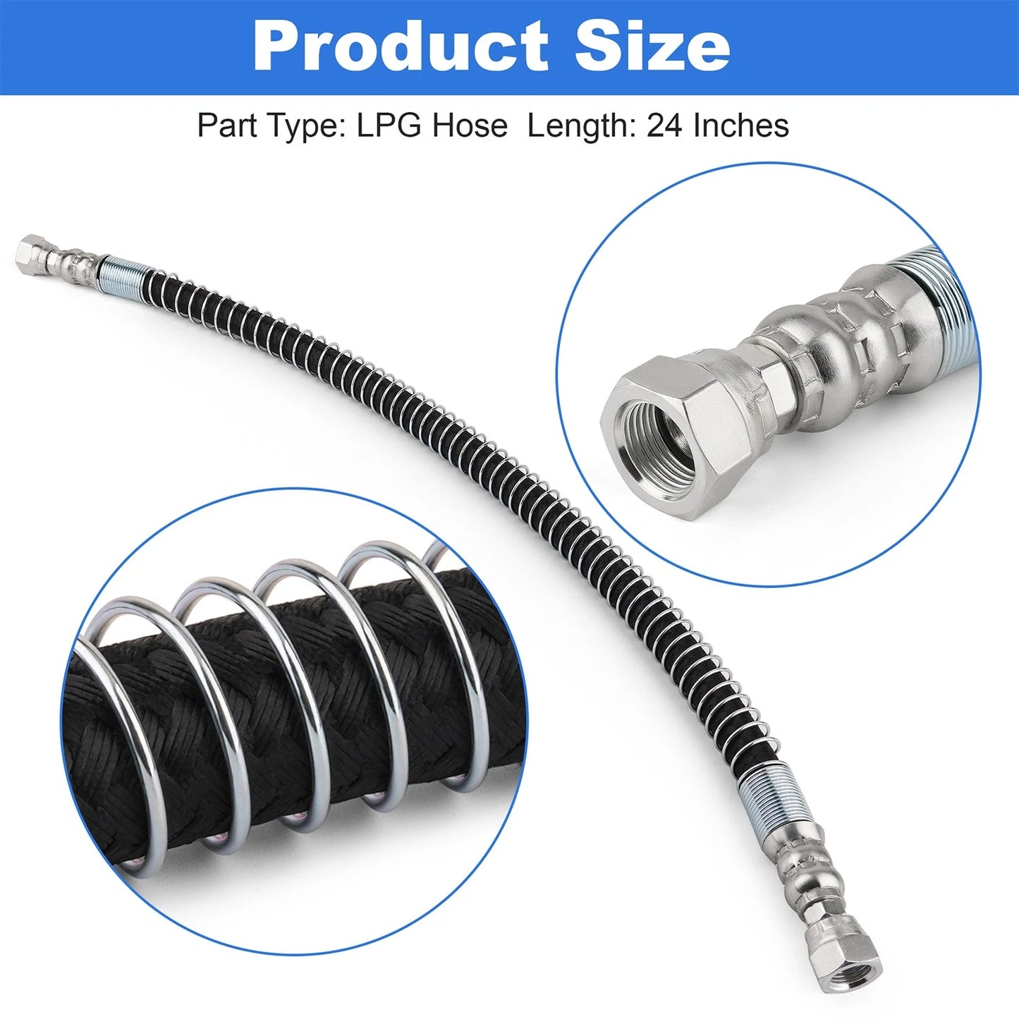 24" LPG Hose Crimped Liquid propane Assembly with spiral guard- 24 " Length 3/8"