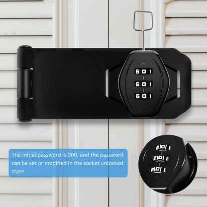 Mechanical Password Rotary Hasp Locks, 3 Digit Keyless Combination Lock Black