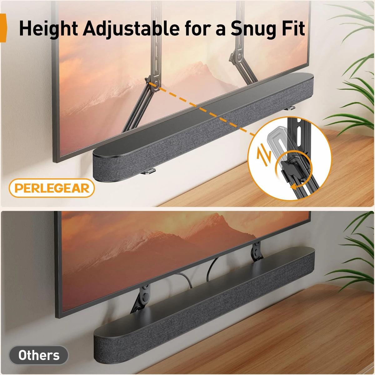 Perlegear Soundbar Mount with Adjustable Height, Sound bar up to Black