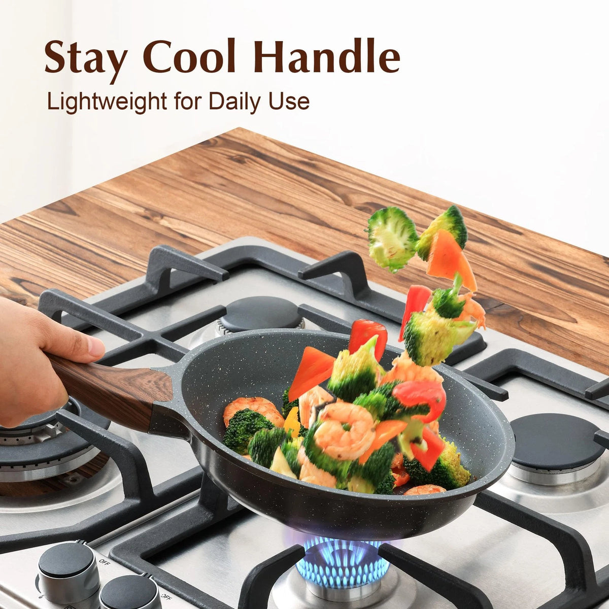 SENSARTE Nonstick Frying Pan Skillet with Lid, Omelet 8 Inch, Gray Granite