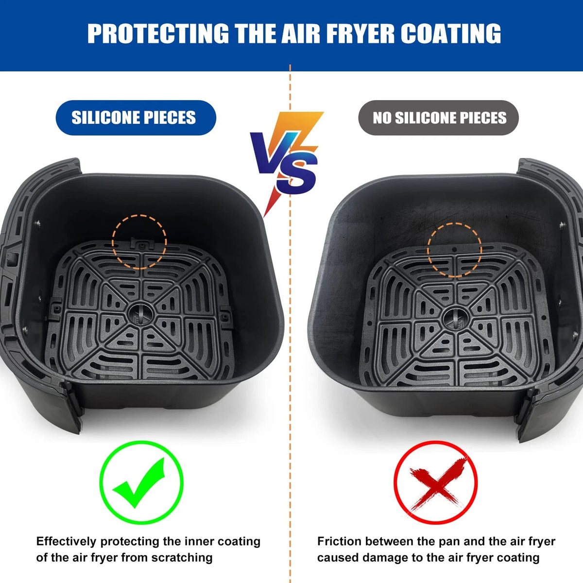 8-Piece Silicone Air Fryer 1.2*0.7*0.5" for Instant Cosori Gourmia, Black