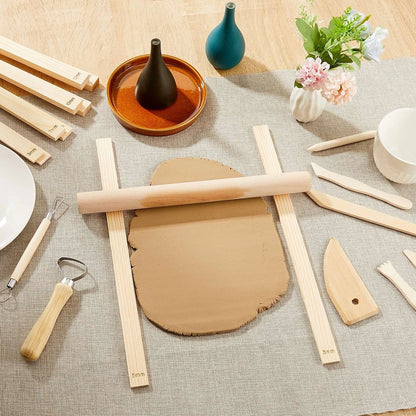 Sasyl 10 Pcs Pottery Teaching Rolling Mud Stick Guide 5 Size, Wood Color