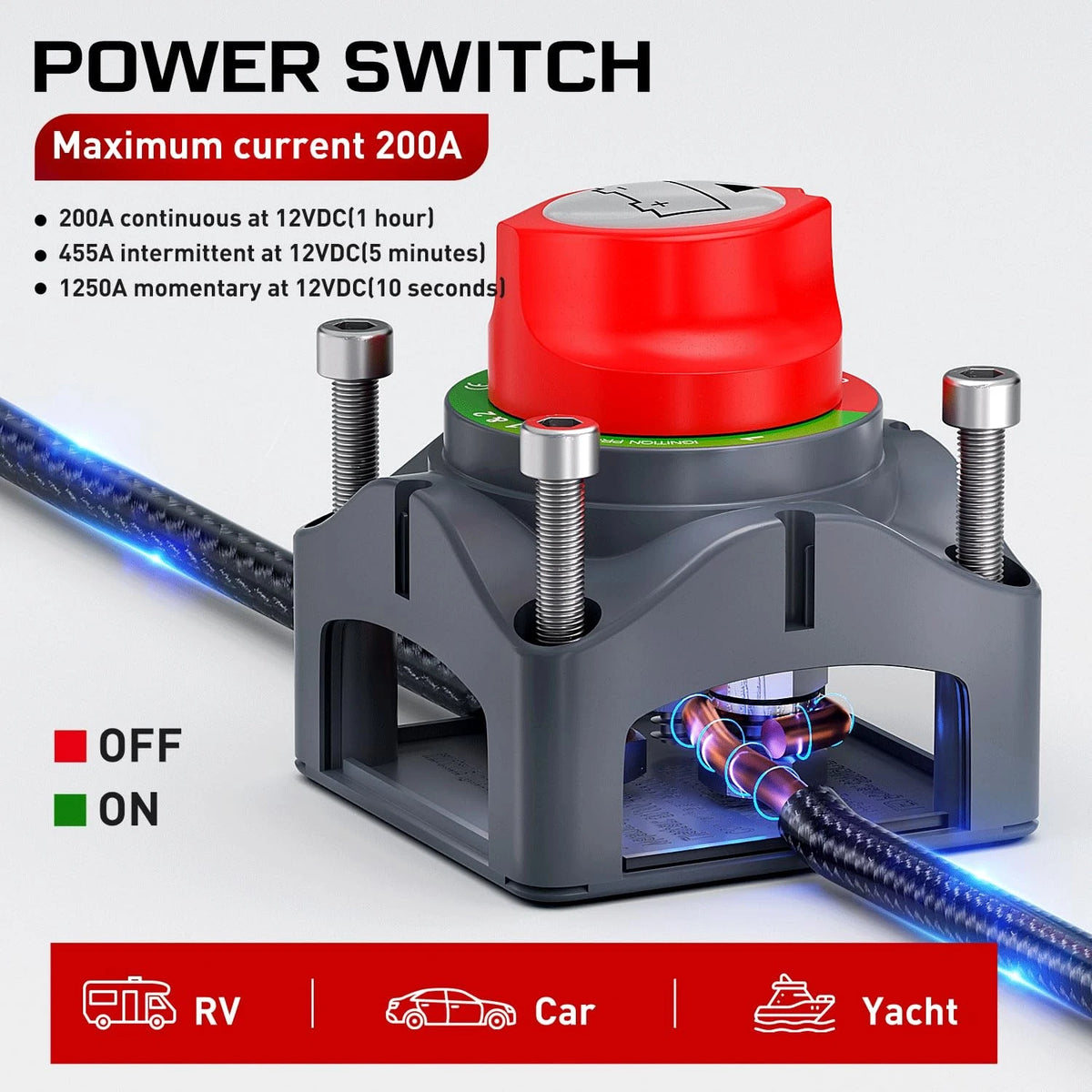 Nilight - 90015A Battery Switch 12-48V On-Off Switch, 275A