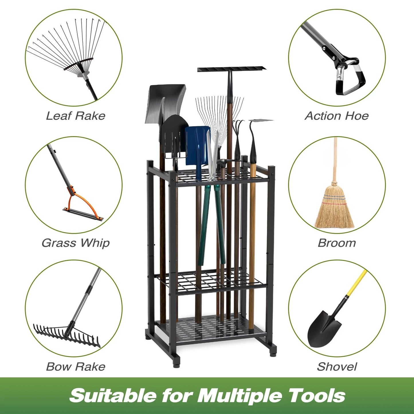 Garden Tool Organizer, Yard Tower Rack for Garage Rack, Black