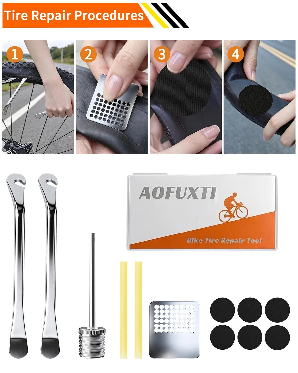 AOFUXTI 14-Piece Bike Repair Kit with Tire Pump, Portable and Large, Black