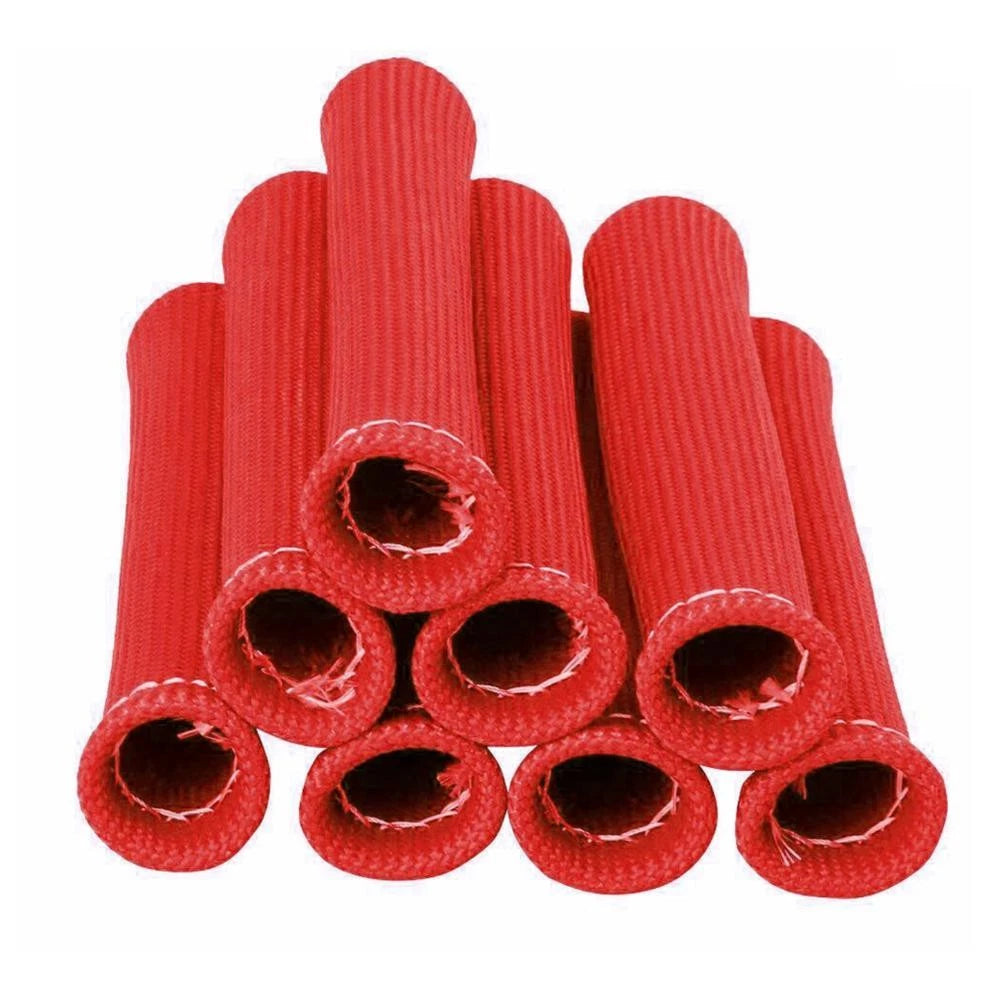 8Pcs Red Spark Plug Wire Sheath Wire Boots Sleeve Heat Shield Cover For SBC BBC;