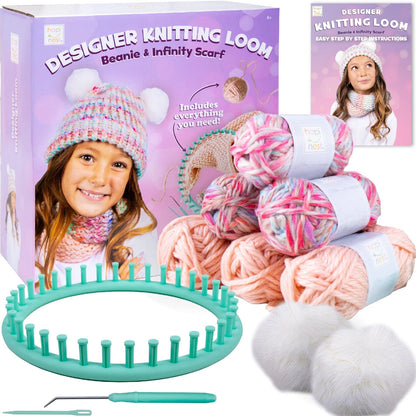 Hapinest Learn to Knit Hat and Scarf Knitting Loom Kit for Small, Multicolor