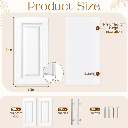 Memorywuu 2 Pcs Built-in Cabinet Doors with 12 x 24 Inch, white and sliver