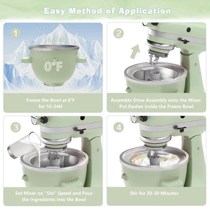 Ice Cream Maker Attachment for KitchenAid Stand Mixer, Light Green