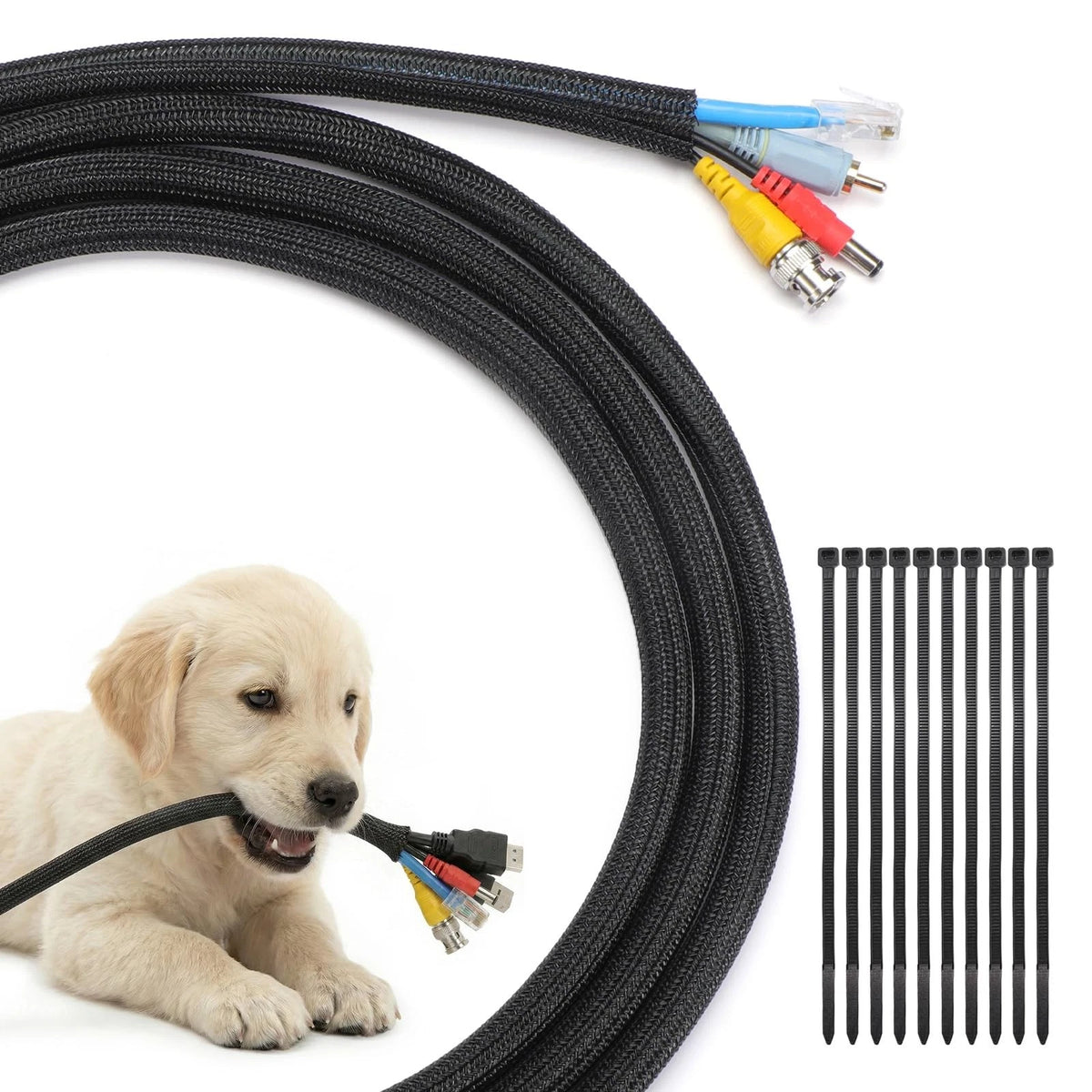 Yecaye 10ft - 1/2 inch Cable Sleeve Cord Protector, Split 1/2"-10ft, Black