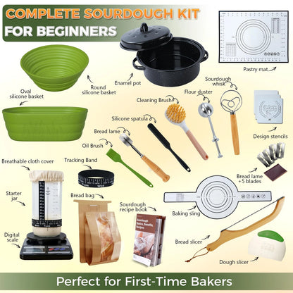 Sourdough Starter Kit for Beginners, 34 oz Jar with Large, Green