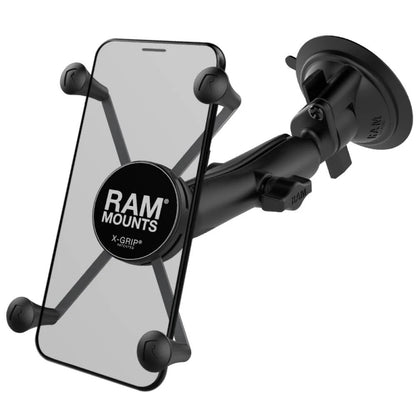 RAM MOUNTS X-Grip Large Windshield Phone Mount – Twist-Lock Long Arm, Black