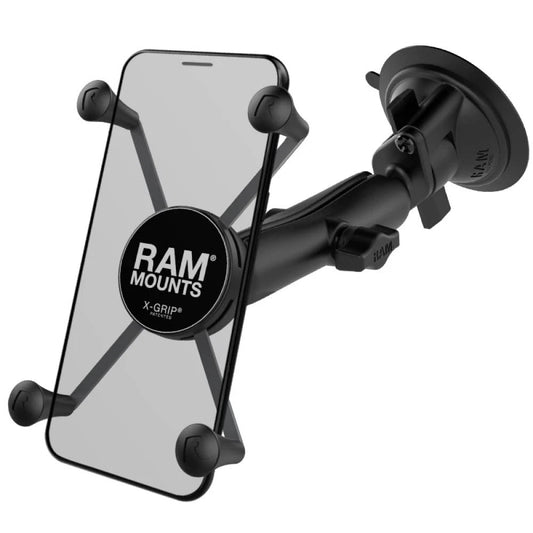 RAM MOUNTS X-Grip Large Windshield Phone Mount – Twist-Lock Long Arm, Black