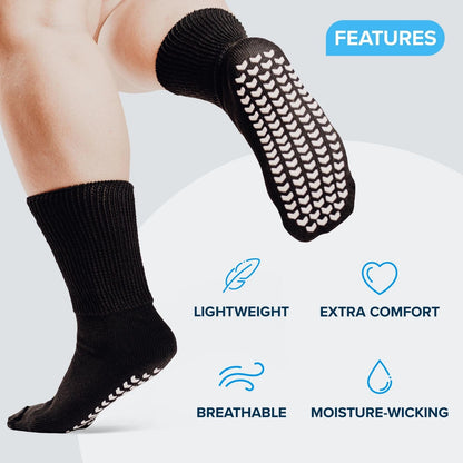 2 Pairs Extra Wide Socks For Swollen Feet, Non-Slip Hospital and 11-13, Black