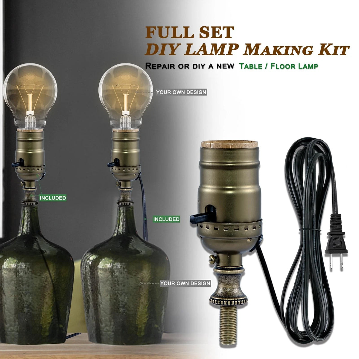 Lamp Rewire Kit,Lamp Socket Replacement 4 Colors - Bronze,Black,Gold,Silver