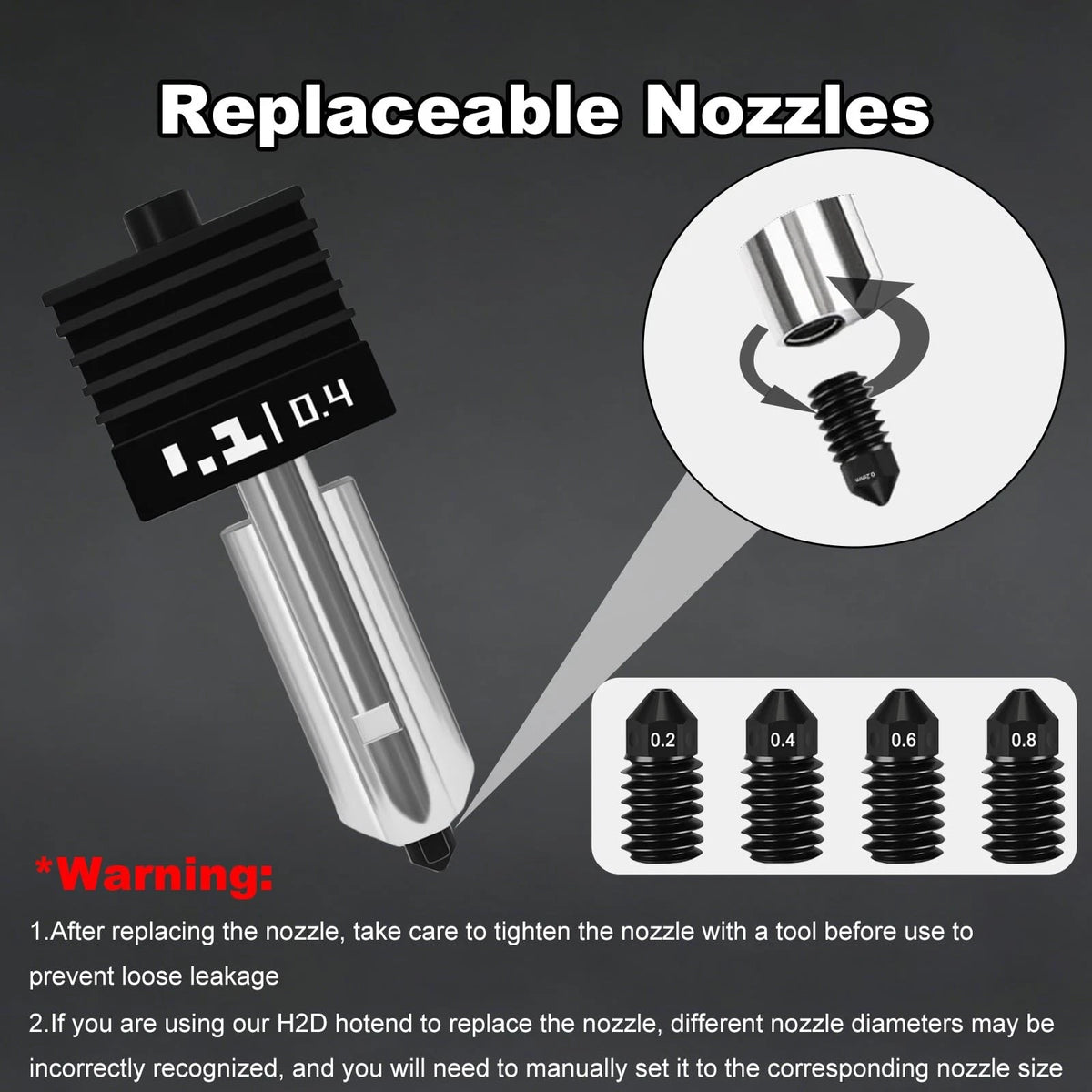 Henaiser 3-Pack 0.4mm/0.6mm/0.8mm H2D Hotend with P2S Silicone 0.4/0.6/0.8MM